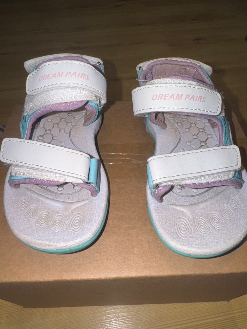 Dream Pairs White Sandals with Pink and Teal Accents for Kids